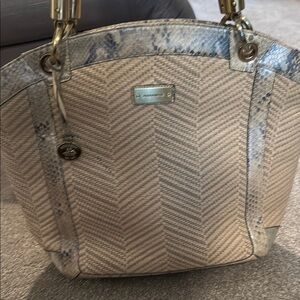 Brahmin Cream and Gray Shoulder Bag with Chevron Pattern